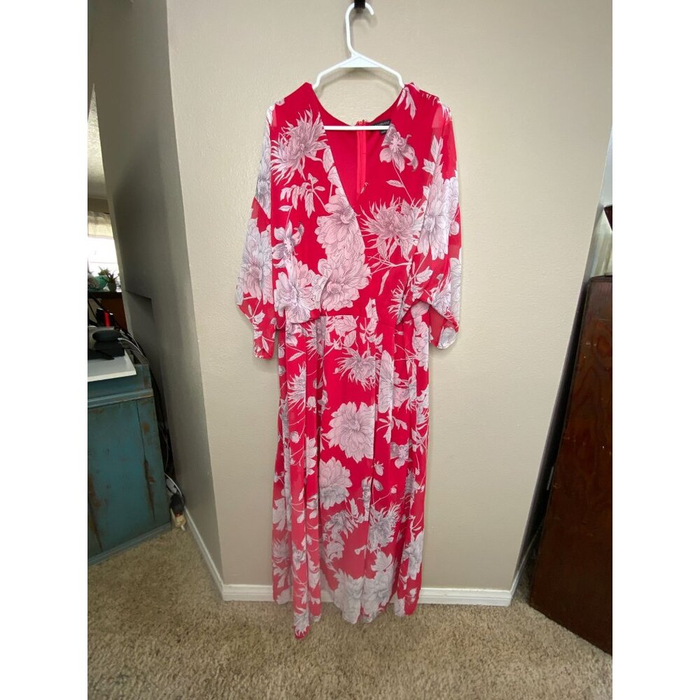 Lane Bryant Womens Pink Floral Maxi‎ Dress Plus Size 26 3/4 Sleeves polyester